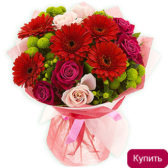 Хризантемы и розы в букете