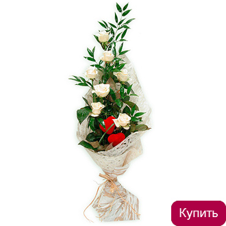 Букет светлые розы с сердечками