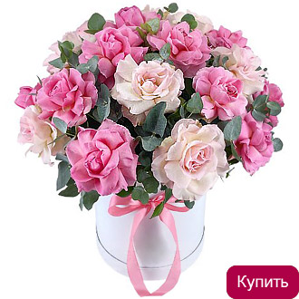 Розы французские в шляпной коробке