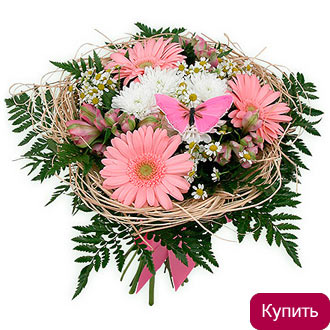 Герберы и хризантемы в букете