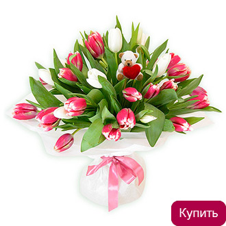 Букет из тюльпанов с мишкой