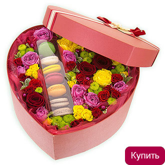 Композиция из цветов Пылающее сердце в коробке