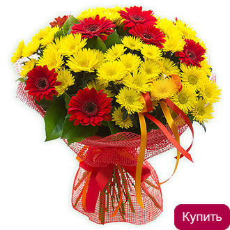 Герберы и хризантемы в букете