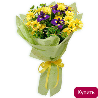 Хризантемы и ирисы в букете